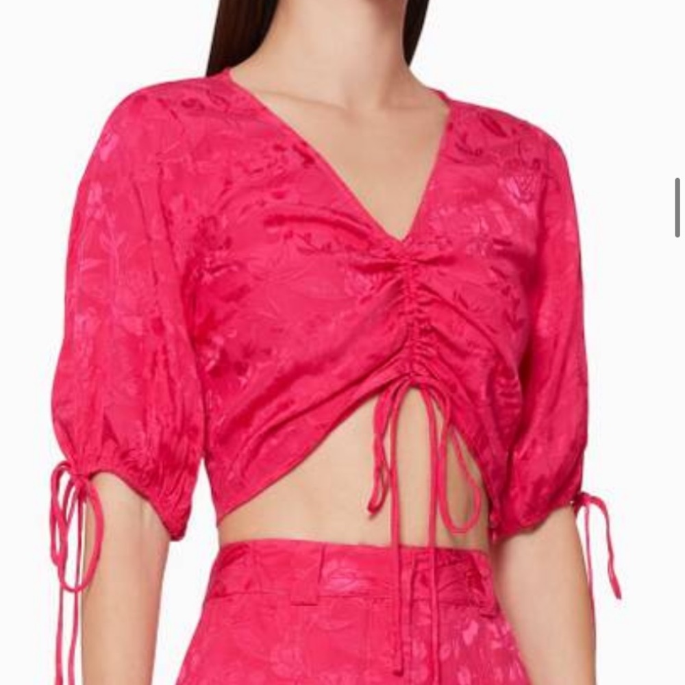 STAUD Pink Blossom Ruched Top